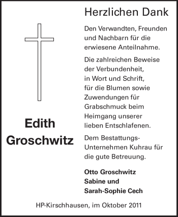 Traueranzeige von Edith Groschwitz von Starkenburger Echo