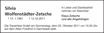 Traueranzeige von Silvia Wolfenstädter-Zetsche von Echo-Zeitungen (Gesamtausgabe)