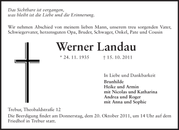 Traueranzeige von Werner Landau von Rüsselsheimer Echo, Groß-Gerauer-Echo, Ried Echo