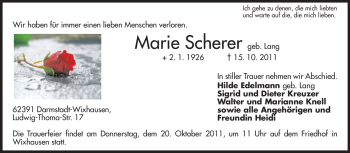 Traueranzeige von Marie Scherer von Echo-Zeitungen (Gesamtausgabe)