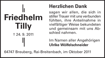 Traueranzeige von Friedhelm Tilly von Odenwälder Echo