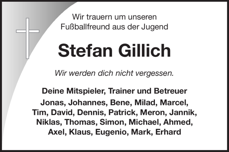  Traueranzeige für Stefan Gillich vom 20.10.2011 aus Echo-Zeitungen (Gesamtausgabe)