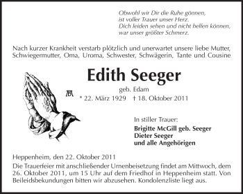 Traueranzeige von Edith Seeger von Starkenburger Echo