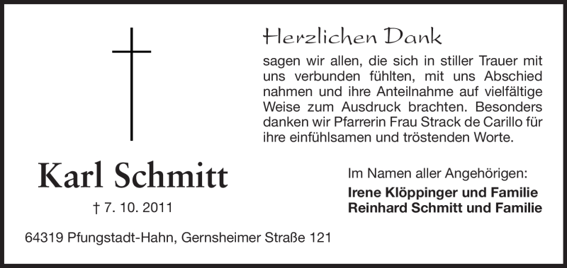  Traueranzeige für Karl Schmitt vom 22.10.2011 aus Echo-Zeitungen (Gesamtausgabe)