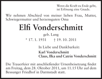 Traueranzeige von Elfi Vonderschmitt von Echo-Zeitungen (Gesamtausgabe)