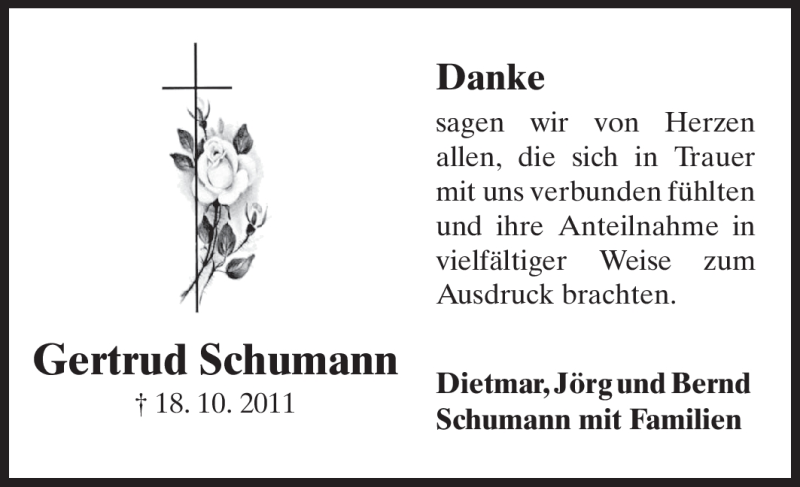  Traueranzeige für Gertrud Schumann vom 03.11.2011 aus Rüsselsheimer Echo, Groß-Gerauer-Echo, Ried Echo