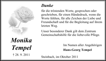 Traueranzeige von Monika Tempel von Odenwälder Echo