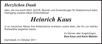 Traueranzeige von Heinrich Kaus von Echo-Zeitungen (Gesamtausgabe)