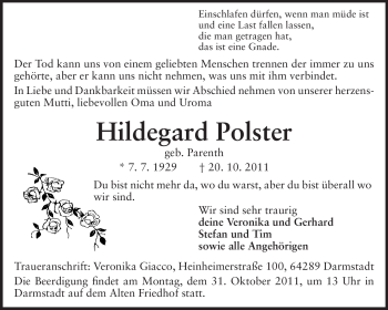 Traueranzeige von Hildegard Polster von Echo-Zeitungen (Gesamtausgabe)