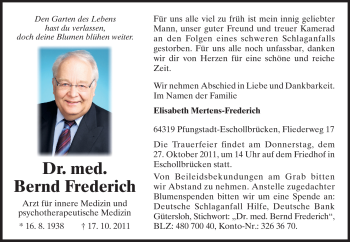 Traueranzeige von Bernd Frederich von Echo-Zeitungen (Gesamtausgabe)