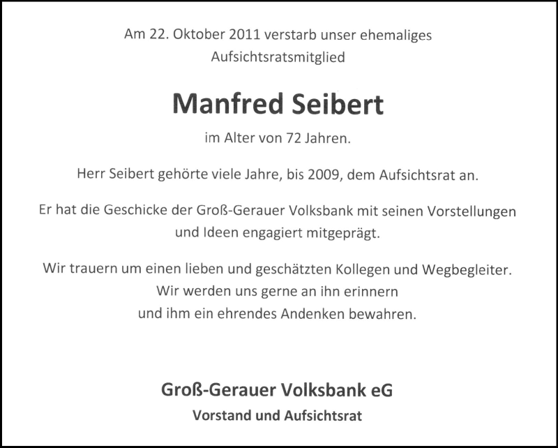  Traueranzeige für Manfred Seibert vom 25.10.2011 aus Rüsselsheimer Echo, Groß-Gerauer-Echo, Ried Echo
