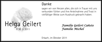 Traueranzeige von Helga Geilert von Odenwälder Echo