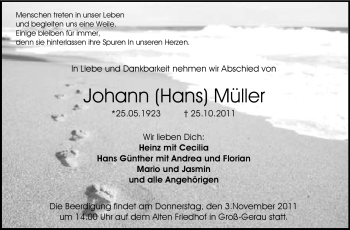 Traueranzeige von Johann (Hans) Müller von Rüsselsheimer Echo, Groß-Gerauer-Echo, Ried Echo