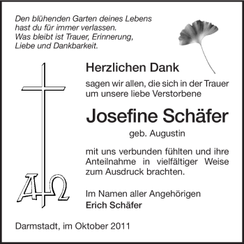 Traueranzeige von Josefine Schäfer von Echo-Zeitungen (Gesamtausgabe)