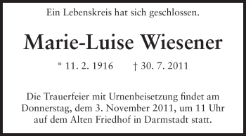 Traueranzeige von Marie-Luise Wiesener von Echo-Zeitungen (Gesamtausgabe)