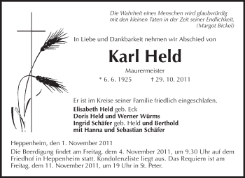 Traueranzeige von Karl Held von Starkenburger Echo