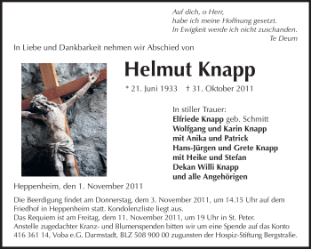 Traueranzeige von Helmut Knapp von Starkenburger Echo