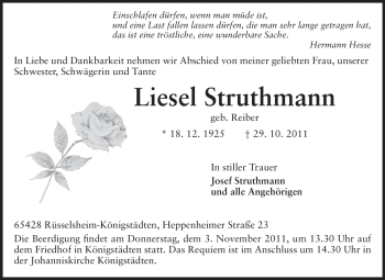 Traueranzeige von Liesel Struthmann von Rüsselsheimer Echo, Groß-Gerauer-Echo, Ried Echo
