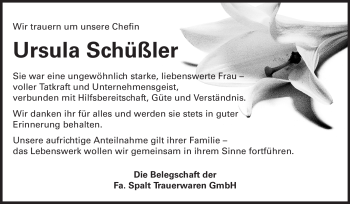 Traueranzeige von Ursula Schüßler von Echo-Zeitungen (Gesamtausgabe)