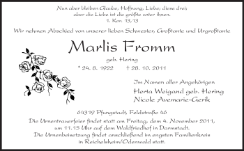 Traueranzeige von Marlis Fromm von Echo-Zeitungen (Gesamtausgabe)