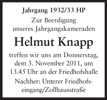 Traueranzeige von Helmut Knapp von Starkenburger Echo