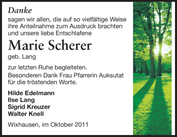 Traueranzeige von Marie Scherer von Echo-Zeitungen (Gesamtausgabe)