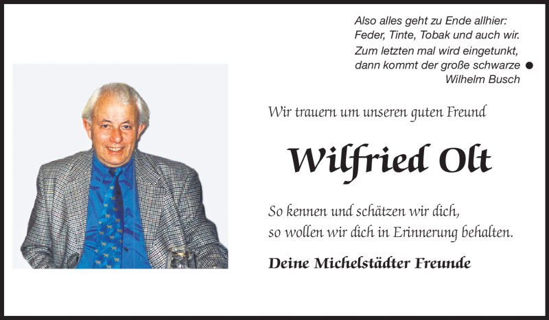  Traueranzeige für Wilfried Olt vom 05.11.2011 aus Odenwälder Echo