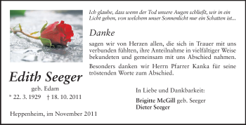 Traueranzeige von Edith Seeger von Starkenburger Echo