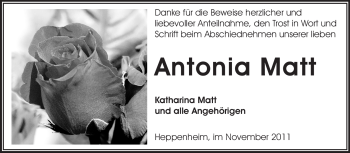 Traueranzeige von Antonia Matt von Starkenburger Echo