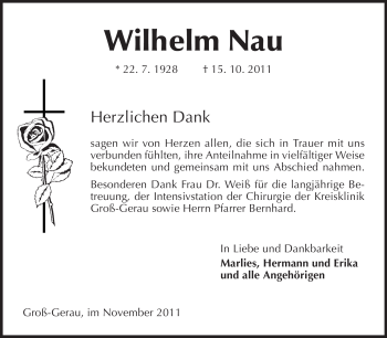 Traueranzeige von Wilhelm Nau von Rüsselsheimer Echo, Groß-Gerauer-Echo, Ried Echo