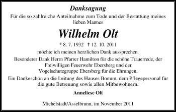 Traueranzeige von Wilhelm Olt von Odenwälder Echo