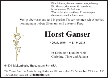 Traueranzeige von Horst Ganser von trauer.echo-online.de