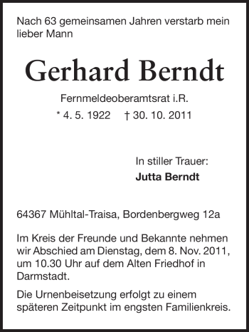Traueranzeige von Gerhard Berndt von Echo-Zeitungen (Gesamtausgabe)