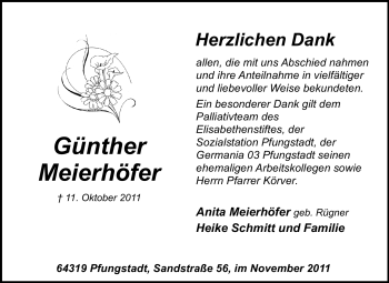 Traueranzeige von Günther Meierhöfer von Echo-Zeitungen (Gesamtausgabe)