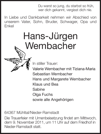 Traueranzeige von Hans-Jürgen Wembacher von Echo-Zeitungen (Gesamtausgabe)
