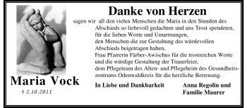 Traueranzeige von Maria Vock von Odenwälder Echo