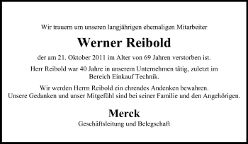 Traueranzeige von Werner Reibold von Echo-Zeitungen (Gesamtausgabe)