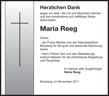 Traueranzeige von Maria Reeg von Odenwälder Echo