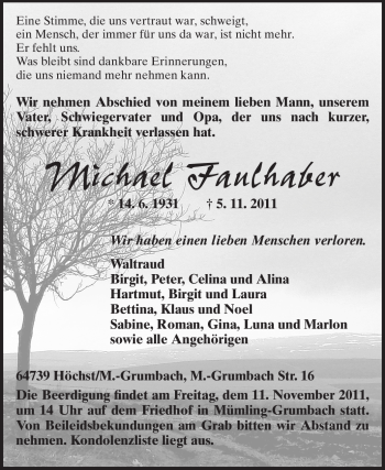 Traueranzeige von Michael Faulhaber von Odenwälder Echo