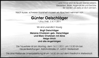 Traueranzeige von Günter Oelschläger von Echo-Zeitungen (Gesamtausgabe)