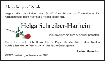 Traueranzeige von Helga Schreiber-Harheim von Echo-Zeitungen (Gesamtausgabe)