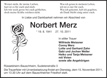 Traueranzeige von Norbert Merz von Rüsselsheimer Echo, Groß-Gerauer-Echo, Ried Echo
