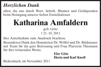 Traueranzeige von Katharina Amfaldern von Echo-Zeitungen (Gesamtausgabe)