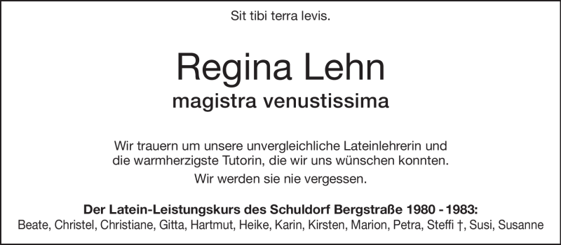  Traueranzeige für Maria Regina Lehn vom 12.11.2011 aus Echo-Zeitungen (Gesamtausgabe)
