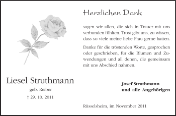 Traueranzeige von Liesel Struthmann von Rüsselsheimer Echo, Groß-Gerauer-Echo, Ried Echo