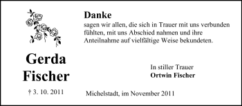 Traueranzeige von Gerda Fischer von Odenwälder Echo