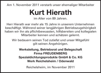 Traueranzeige von Kurt Hierath von Odenwälder Echo