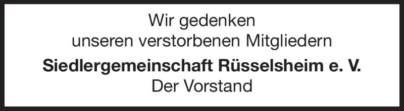  Traueranzeige für Siedlergemeinschaft  vom 19.11.2011 aus Rüsselsheimer Echo, Groß-Gerauer-Echo, Ried Echo