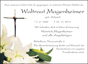 Traueranzeige von Waltraut Magenheimer von Rüsselsheimer Echo, Groß-Gerauer-Echo, Ried Echo