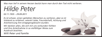 Traueranzeige von Hilde Peter von Rüsselsheimer Echo, Groß-Gerauer-Echo, Ried Echo